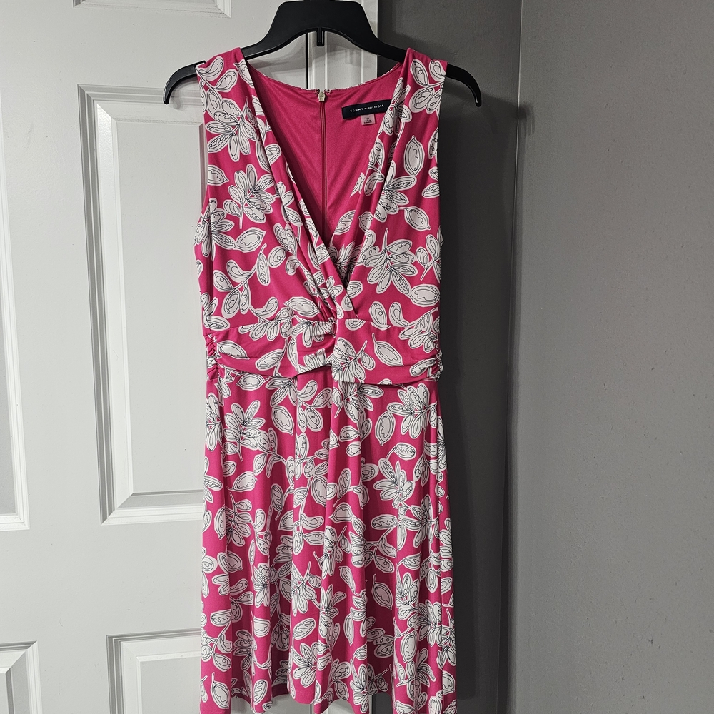 Sleeveless Pink Floral Twist-Front Dress
